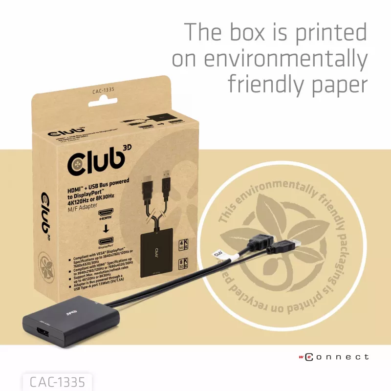 CLUB3D HDMI + Micro USB to DisplayPort™ 4K120Hz lub 8K30Hz M/F aktywny adapter