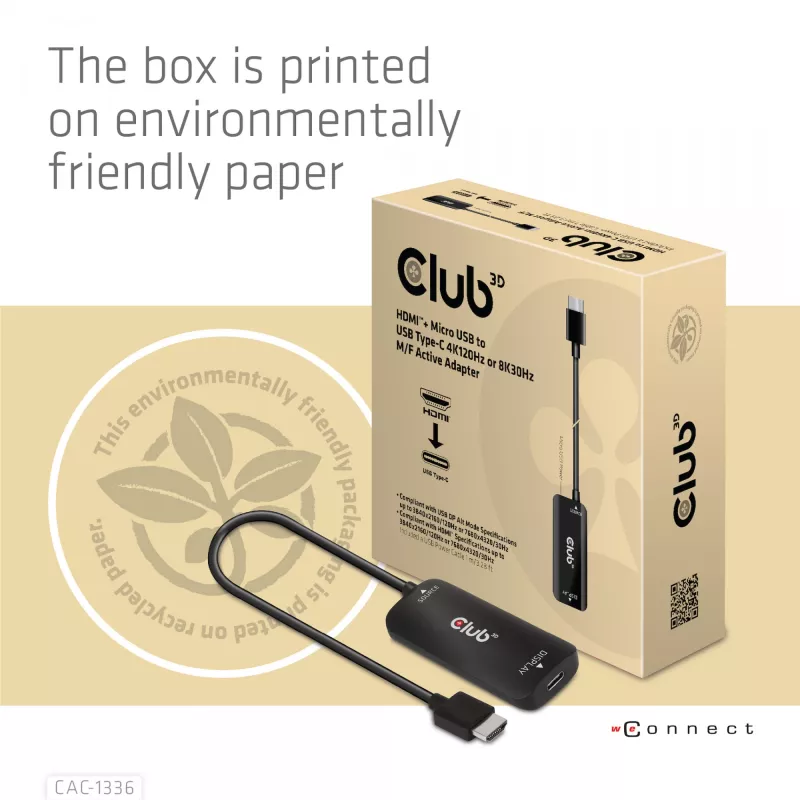 CLUB3D HDMI + Micro USB na USB Type-C 4K120Hz lub 8K30Hz M/F Adapter aktywny