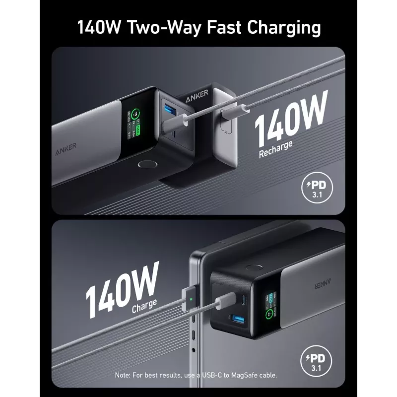 Przenośna ładowarka Anker 737 (A1289011) — 24000 mAh, 140 W, 2× USB-C + 1× USB-A, srebrno-czarna