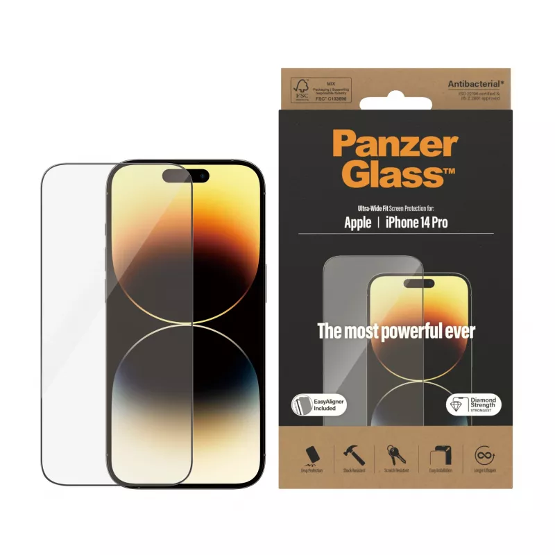 Szkło ochronne PanzerGlass Apple iPhone 14 Pro Ultra-Wide Fit EasyAligner Odporne na zarysowania i wstrząsy