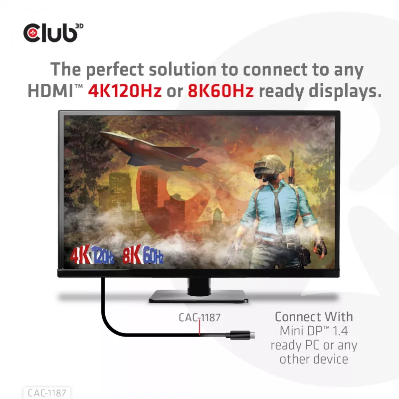CLUB3D MiniDisplayPort 1.4 na HDMI 4K120Hz lub 8K60Hz HDR10+ Kabel M/M 1,8m / 6ft
