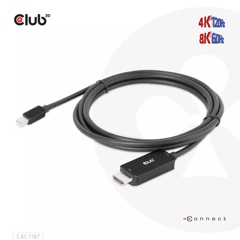 CLUB3D MiniDisplayPort 1.4 na HDMI 4K120Hz lub 8K60Hz HDR10+ Kabel M/M 1,8m / 6ft