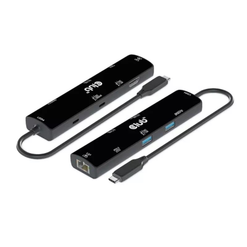 CLUB3D USB4™ Gen3x2 Type-C, 6-w-1 hub z HDMI™ 8K60Hz lub 4K120Hz, 2xUSB Type-A(10G), Ethernet RJ45(2.5G) i 2xUSB Type-C, 1x Data(10G) i 1xPD3.0 ładowanie 100 W