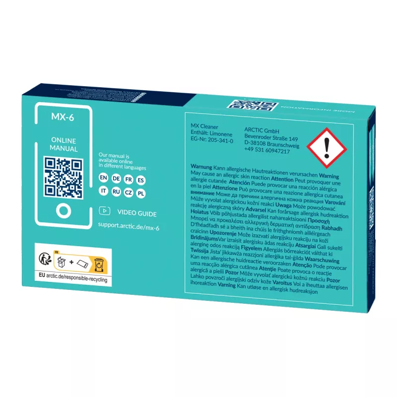 ARCTIC MX-6 ULTIMATE Performance Thermal Paste + MX Cleaner, pasta termoprzewodząca, szary, 4 g, 1 szt., 66 mm, 120 mm