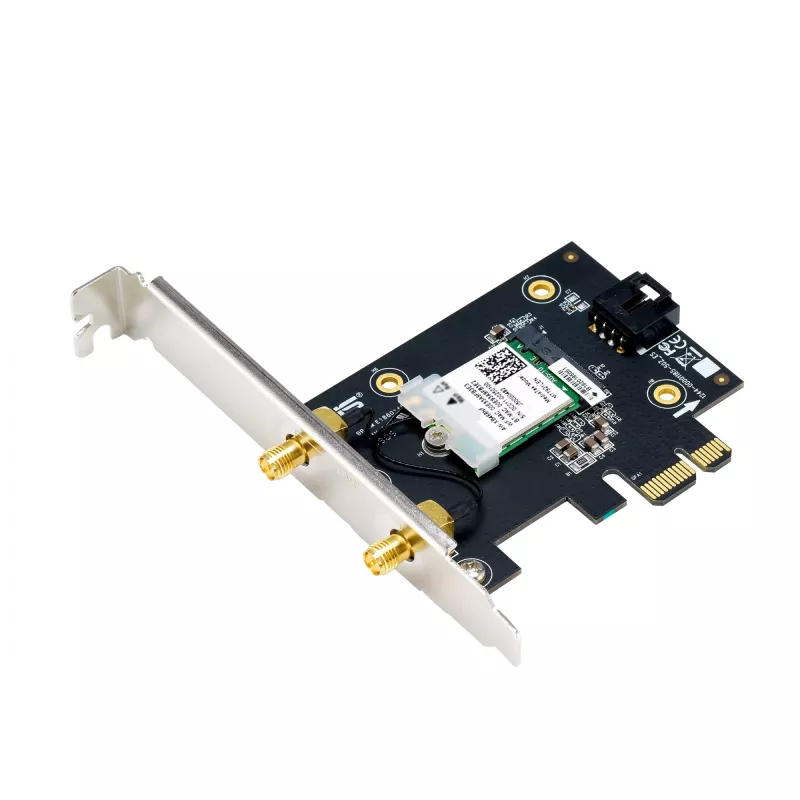 Wewnętrzna karta WLAN ASUS PCE-AXE5400 — PCIe, Wi-Fi 6E trójzakresowa (2.4/5/6 GHz), 2402 Mbps, Bluetooth 5.2