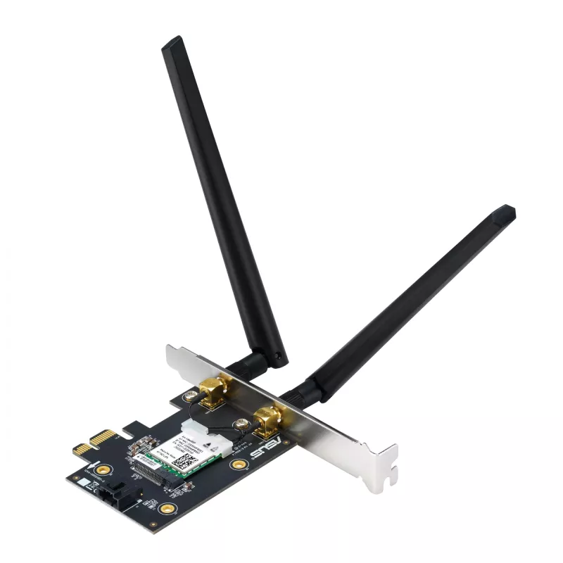 Wewnętrzna karta WLAN ASUS PCE-AXE5400 — PCIe, Wi-Fi 6E trójzakresowa (2.4/5/6 GHz), 2402 Mbps, Bluetooth 5.2