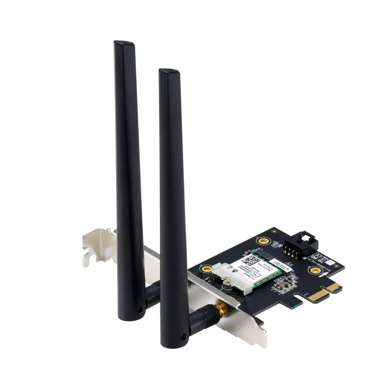 Wewnętrzna karta WLAN ASUS PCE-AXE5400 — PCIe, Wi-Fi 6E trójzakresowa (2.4/5/6 GHz), 2402 Mbps, Bluetooth 5.2