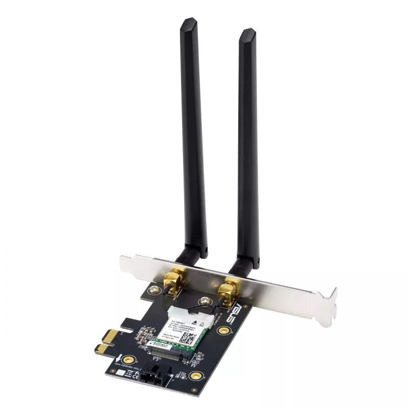Wewnętrzna karta WLAN ASUS PCE-AXE5400 — PCIe, Wi-Fi 6E trójzakresowa (2.4/5/6 GHz), 2402 Mbps, Bluetooth 5.2