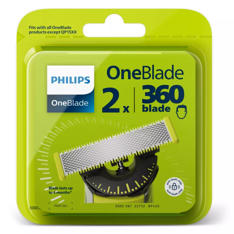 Głowica goląca Philips Norelco OneBlade QP420/50, srebrna, 2 głowice wymienne, kompatybilna z Philips OneBlade