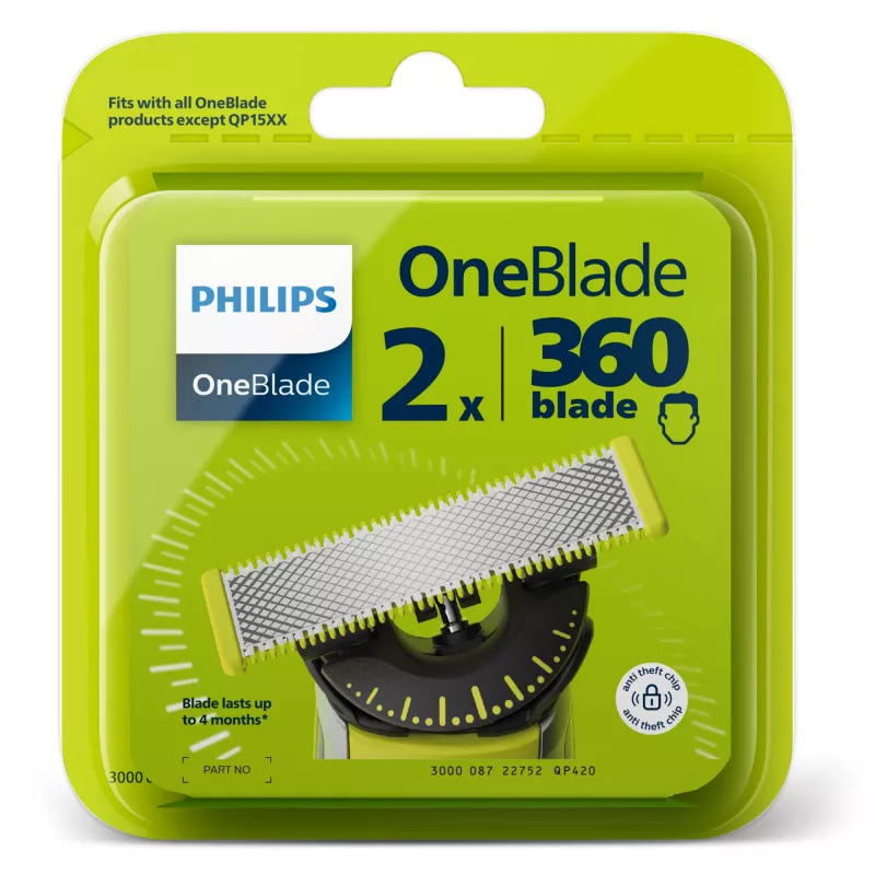 Głowica goląca Philips Norelco OneBlade QP420/50, srebrna, 2 głowice wymienne, kompatybilna z Philips OneBlade