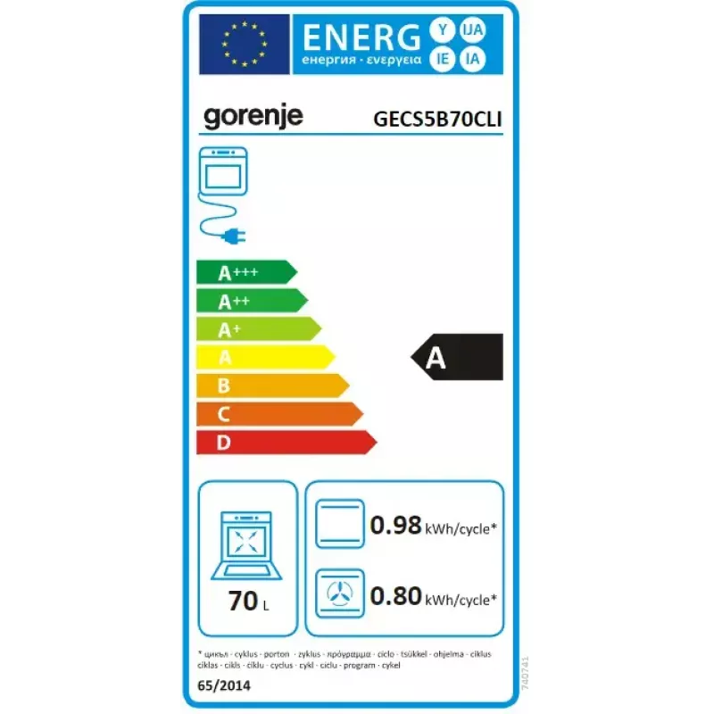 Kuchenka wolnostojąca Gorenje GECS5B70CLI, płyta ceramiczna 4 strefy, piekarnik 70 L, kość słoniowa, szerokość 500 mm