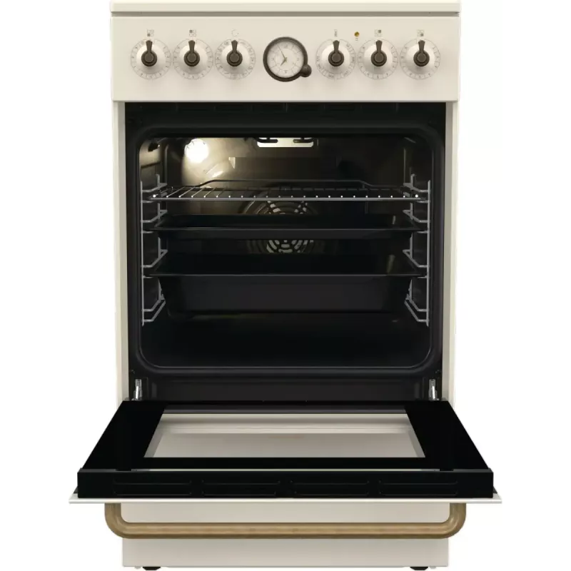 Kuchenka wolnostojąca Gorenje GECS5B70CLI, płyta ceramiczna 4 strefy, piekarnik 70 L, kość słoniowa, szerokość 500 mm