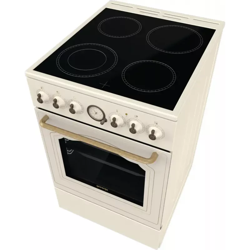 Kuchenka wolnostojąca Gorenje GECS5B70CLI, płyta ceramiczna 4 strefy, piekarnik 70 L, kość słoniowa, szerokość 500 mm