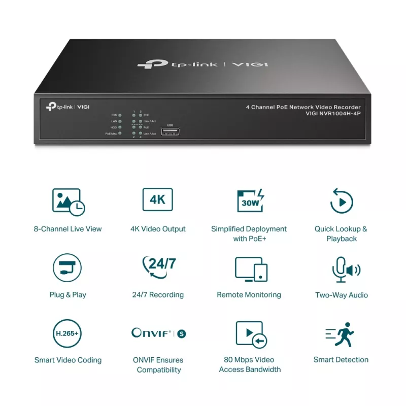 Rejestrator sieciowy TP-Link VIGI 4-kanałowy PoE+