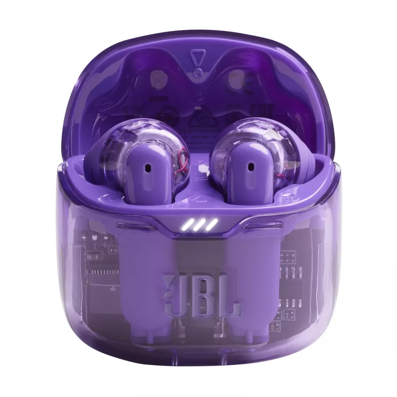 Zestaw słuchawkowy JBL Tune Flex Ghost Edition True Wireless Stereo (TWS) douszny do rozmów/muzyki Bluetooth fioletowy, przezroczysty