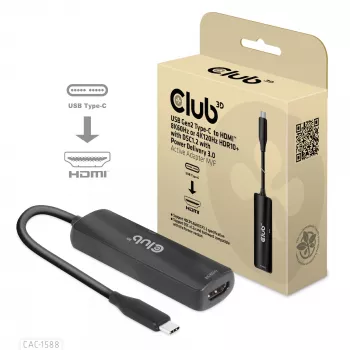 CLUB3D USB Gen2 Type-C na HDMI™ 8K60Hz lub 4K120Hz HDR10+ z DSC1.2 z Power Delivery 3.0 Aktywny Adapter M/F