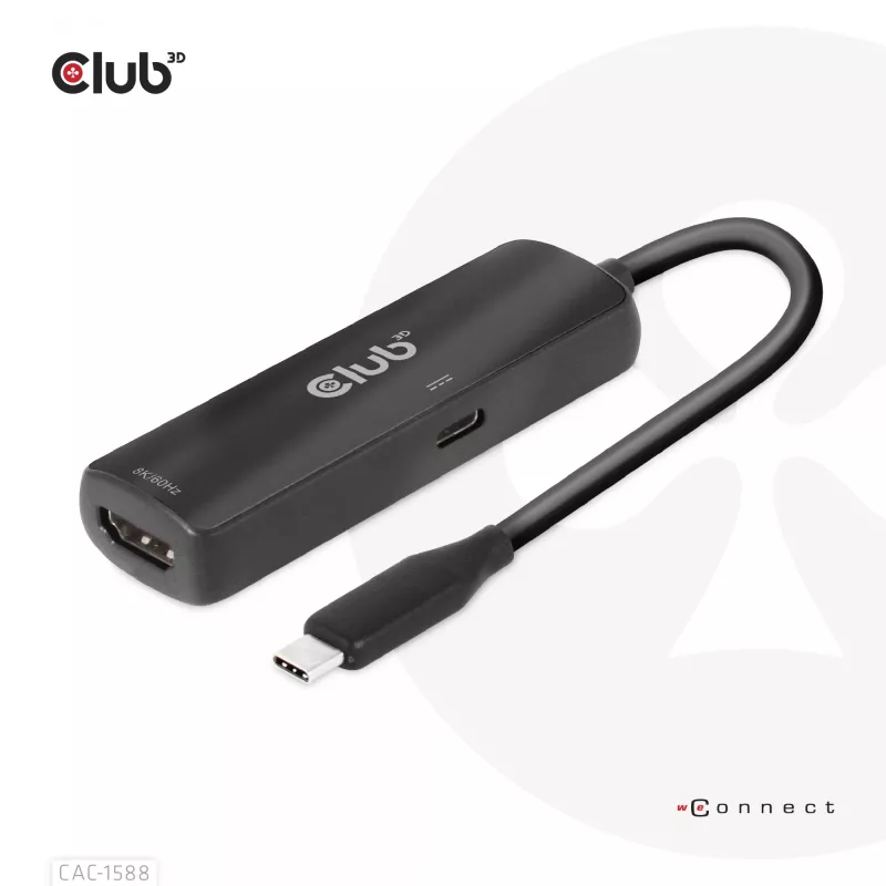 CLUB3D USB Gen2 Type-C na HDMI™ 8K60Hz lub 4K120Hz HDR10+ z DSC1.2 z Power Delivery 3.0 Aktywny Adapter M/F