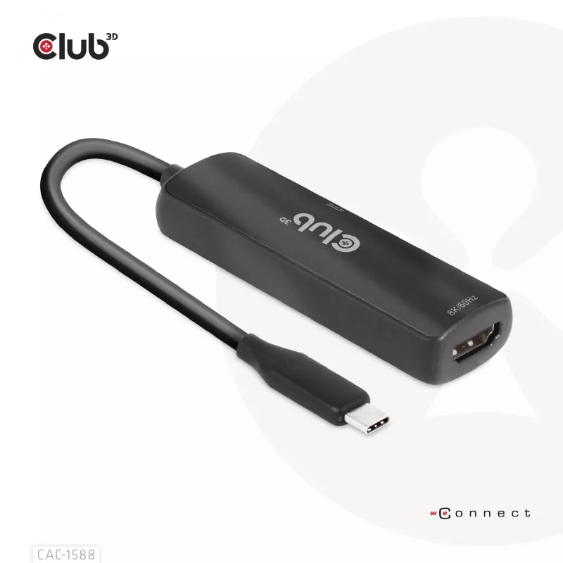 CLUB3D USB Gen2 Type-C na HDMI™ 8K60Hz lub 4K120Hz HDR10+ z DSC1.2 z Power Delivery 3.0 Aktywny Adapter M/F