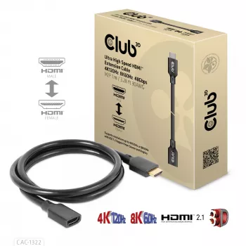 Przedłużacz HDMI CLUB3D Ultra High Speed 4K120Hz 8K60Hz 48Gbps M/F 1 m / 3,28 ft 30AWG
