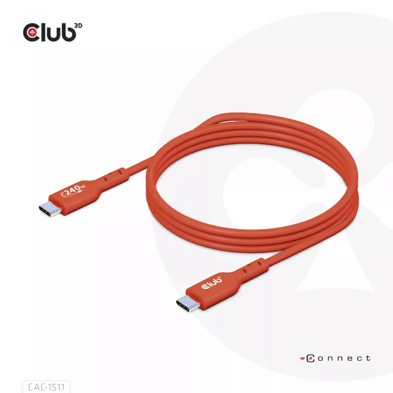 CLUB3D USB2 Type-C dwukierunkowy kabel z certyfikatem USB-IF do transmisji danych 480Mb, PD 240W(48V/5A) EPR M/M 1m / 3.23 ft