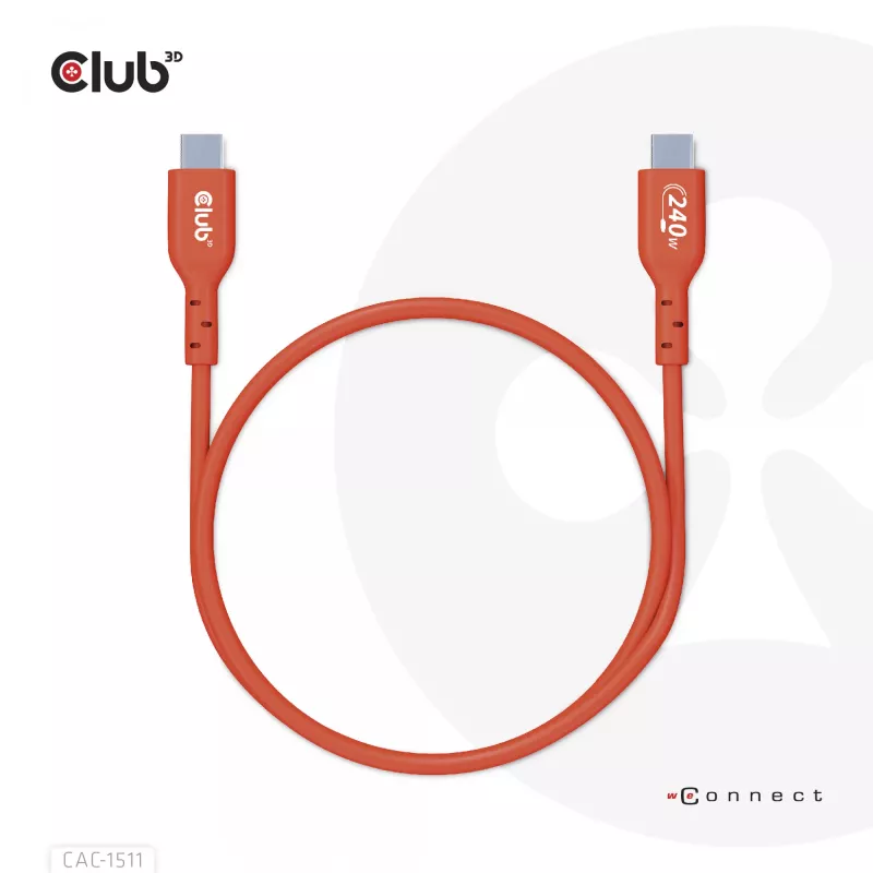 CLUB3D USB2 Type-C dwukierunkowy kabel z certyfikatem USB-IF do transmisji danych 480Mb, PD 240W(48V/5A) EPR M/M 1m / 3.23 ft