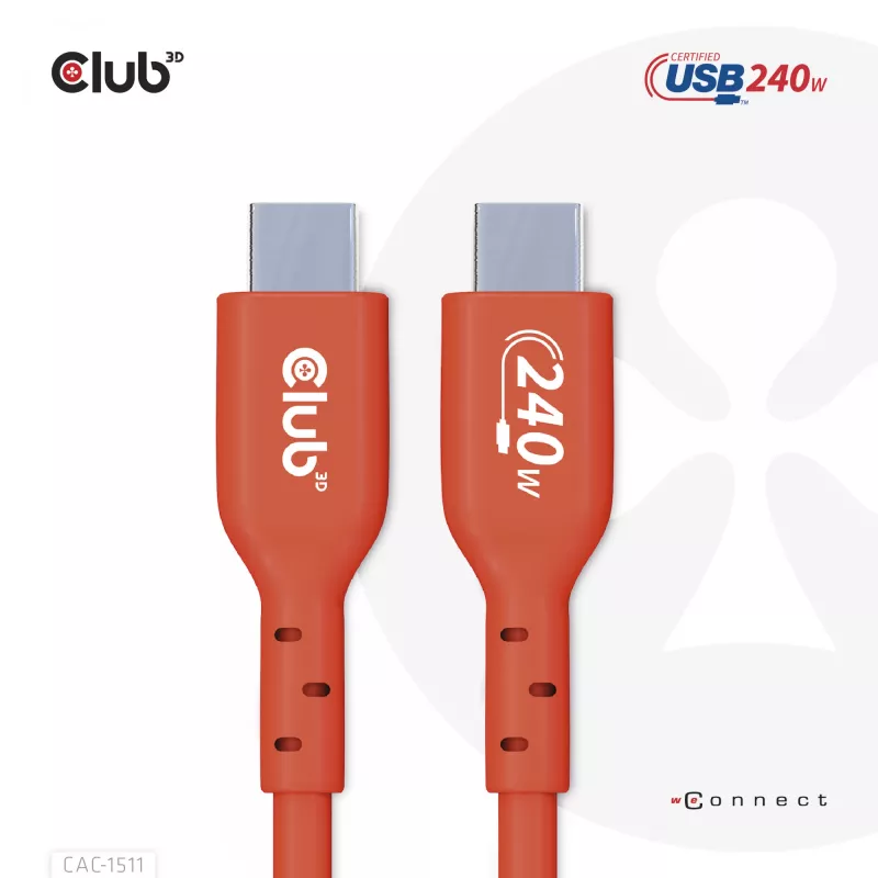CLUB3D USB2 Type-C dwukierunkowy kabel z certyfikatem USB-IF do transmisji danych 480Mb, PD 240W(48V/5A) EPR M/M 1m / 3.23 ft