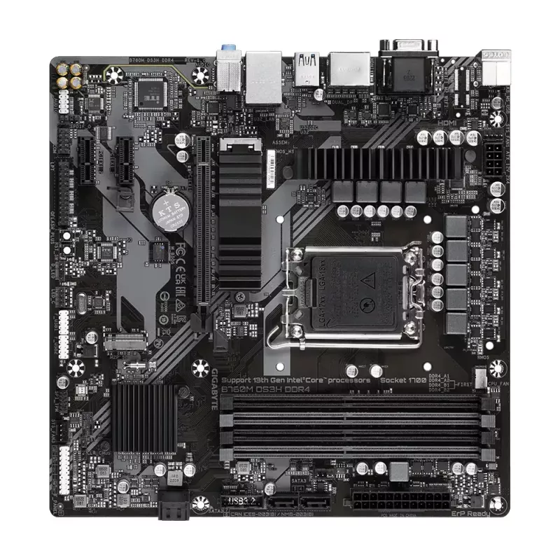 Płyta główna GIGABYTE B760M DS3H DDR4 Micro ATX, Intel LGA 1700, 4x DIMM, 128GB, 2.5Gb LAN, 2x M.2, HDMI+DP