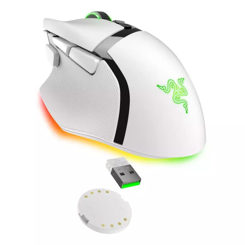 Mysz gamingowa Razer Basilisk V3 Pro — praworęczna, optyczna 30 000 DPI, RF Wireless/Bluetooth/USB-C, biała