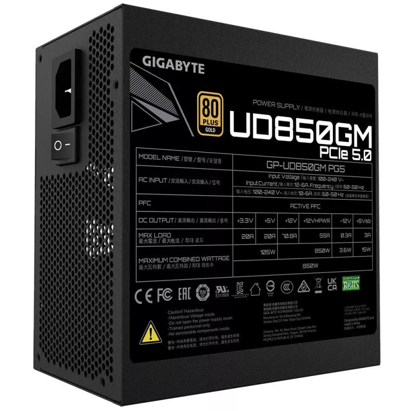 GIGABYTE GP-UD850GM PG5 zasilacz 850 W 20+4 pin ATX ATX Czarny
