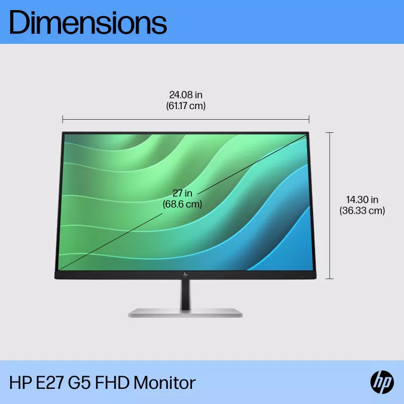 Monitor HP E27 G5 FHD, 68,6 cm (27 cali), 1920 x 1080 pikseli, Full HD, LCD, 5 ms, Czarny