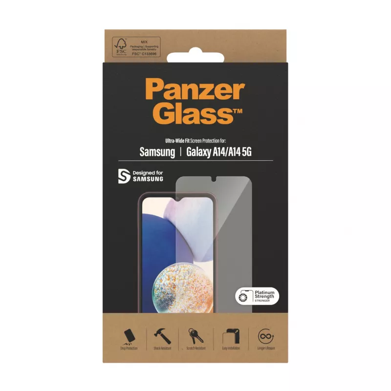 Szkło ochronne PanzerGlass Samsung Galaxy A14 A14 5G Ultra-Wide Fit odporne na zarysowania i wstrząsy