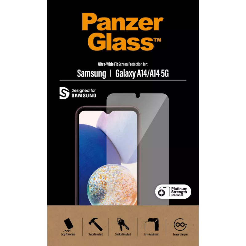Szkło ochronne PanzerGlass Samsung Galaxy A14 A14 5G Ultra-Wide Fit odporne na zarysowania i wstrząsy