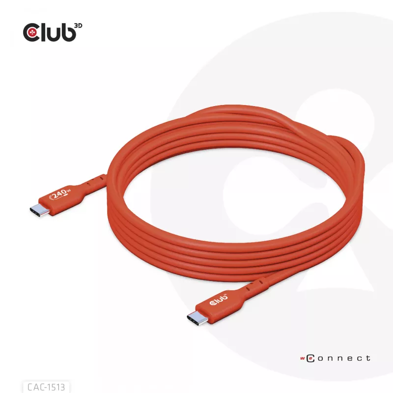 CLUB3D USB2 Type-C dwukierunkowy kabel danych z certyfikatem USB-IF 480Mb, PD 240W(48V/5A) EPR M/M 3m / 9.84 ft