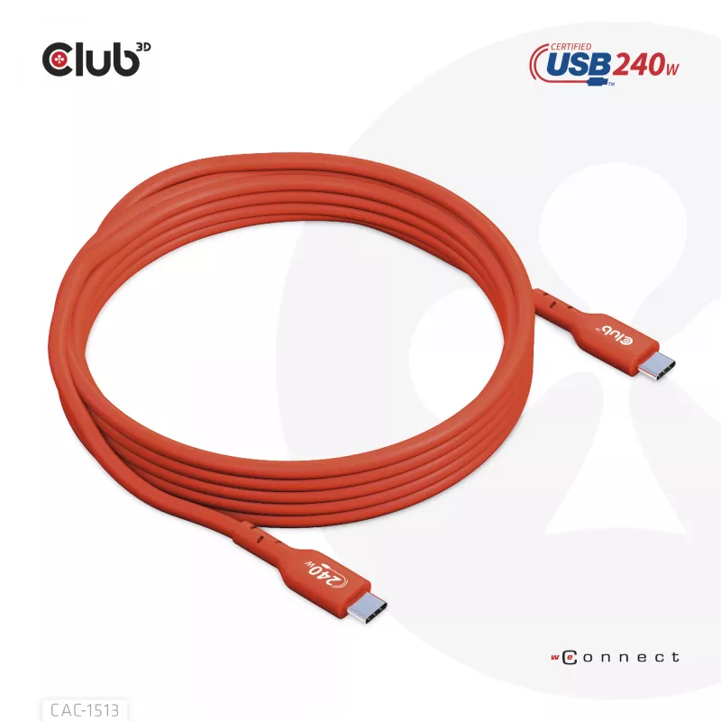 CLUB3D USB2 Type-C dwukierunkowy kabel danych z certyfikatem USB-IF 480Mb, PD 240W(48V/5A) EPR M/M 3m / 9.84 ft