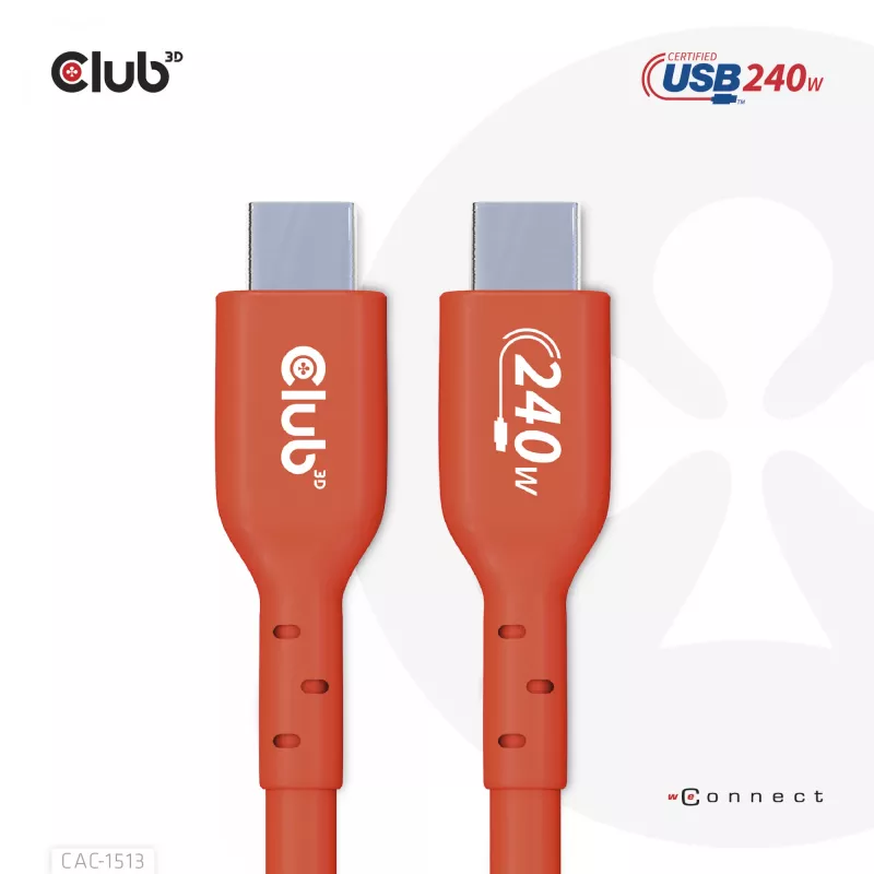 CLUB3D USB2 Type-C dwukierunkowy kabel danych z certyfikatem USB-IF 480Mb, PD 240W(48V/5A) EPR M/M 3m / 9.84 ft