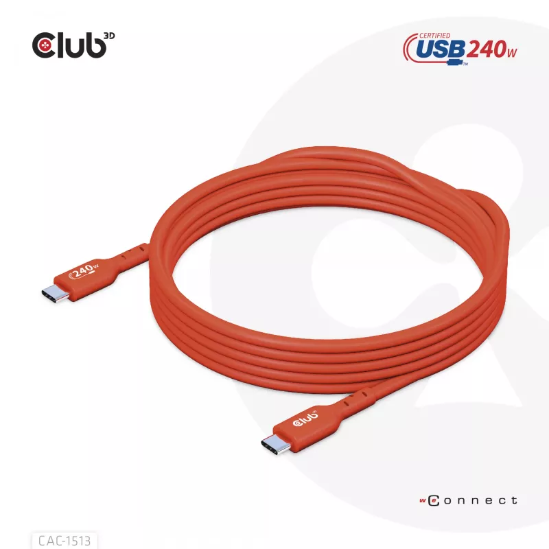 CLUB3D USB2 Type-C dwukierunkowy kabel danych z certyfikatem USB-IF 480Mb, PD 240W(48V/5A) EPR M/M 3m / 9.84 ft