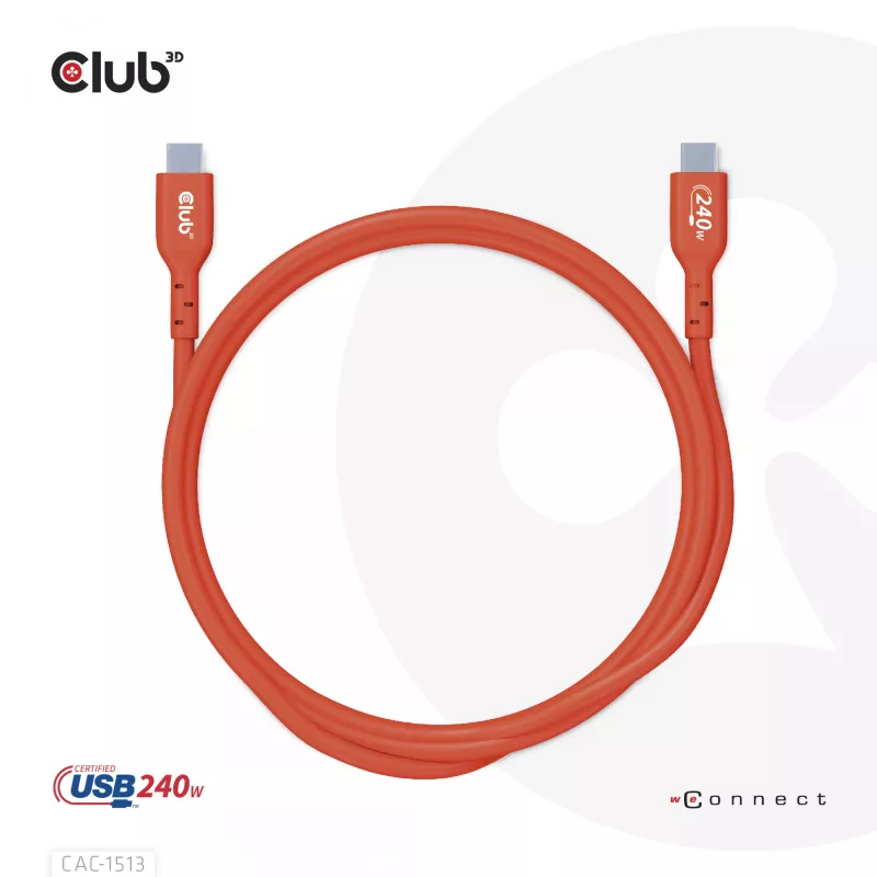 CLUB3D USB2 Type-C dwukierunkowy kabel danych z certyfikatem USB-IF 480Mb, PD 240W(48V/5A) EPR M/M 3m / 9.84 ft