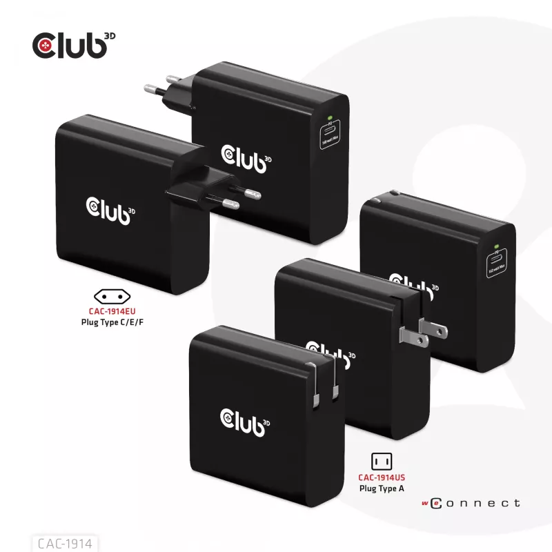 CLUB3D Ładowarka podróżna 140 W z technologią GaN, pojedynczy port USB Type-C, obsługa Power Delivery (PD) 3.1