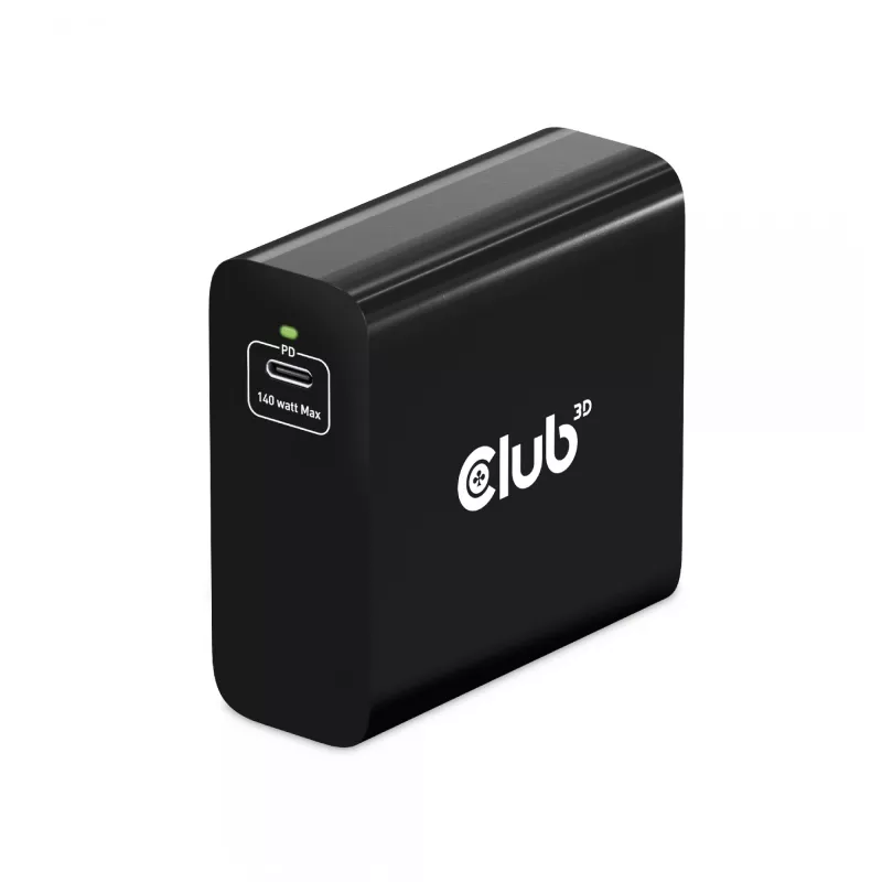 CLUB3D Ładowarka podróżna 140 W z technologią GaN, pojedynczy port USB Type-C, obsługa Power Delivery (PD) 3.1