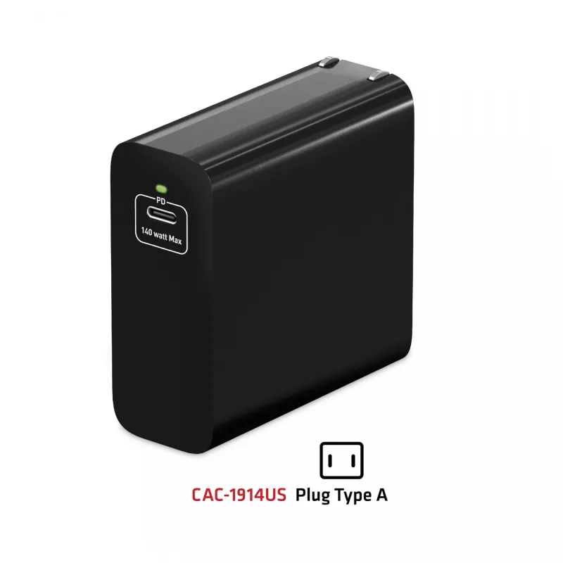 CLUB3D Ładowarka podróżna 140 W z technologią GaN, pojedynczy port USB Type-C, obsługa Power Delivery (PD) 3.1