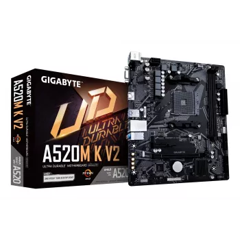 Płyta główna GIGABYTE A520M K V2 - Obsługuje procesory AMD Ryzen 5000 Series AM4, pamięć DDR4 do 5100 MHz (OC), PCIe Gen3 x4 M.2, GbE LAN, USB 3.2 Gen 1