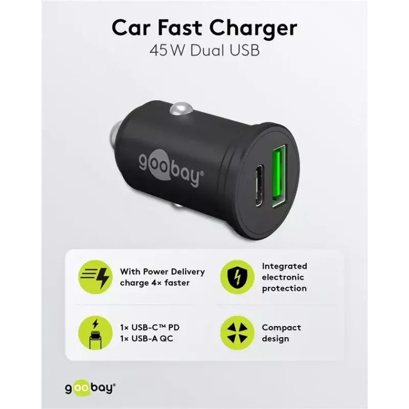 Goobay Dual-USB Car Fast Charger USB-C PD 45W Czarny