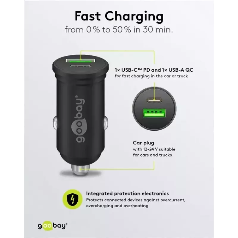 Goobay Dual-USB Car Fast Charger USB-C PD 45W Czarny