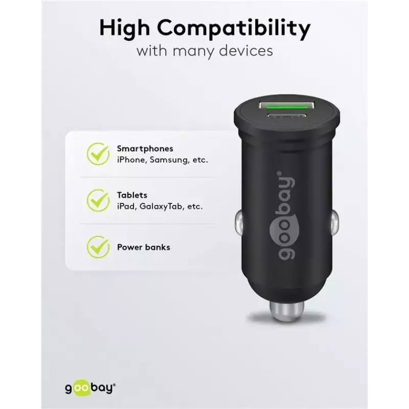 Goobay Dual-USB Car Fast Charger USB-C PD 45W Czarny