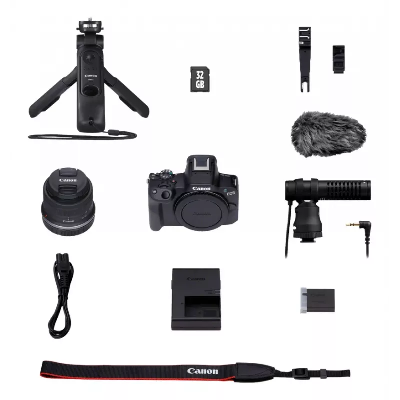 Canon EOS R50, Czarny + zestaw RF-S 18-45mm F4.5-6.3 IS STM, 24,2 MP, 6000 x 4000 pikseli, CMOS, 4K Ultra HD, Ekran dotykowy, Czarny
