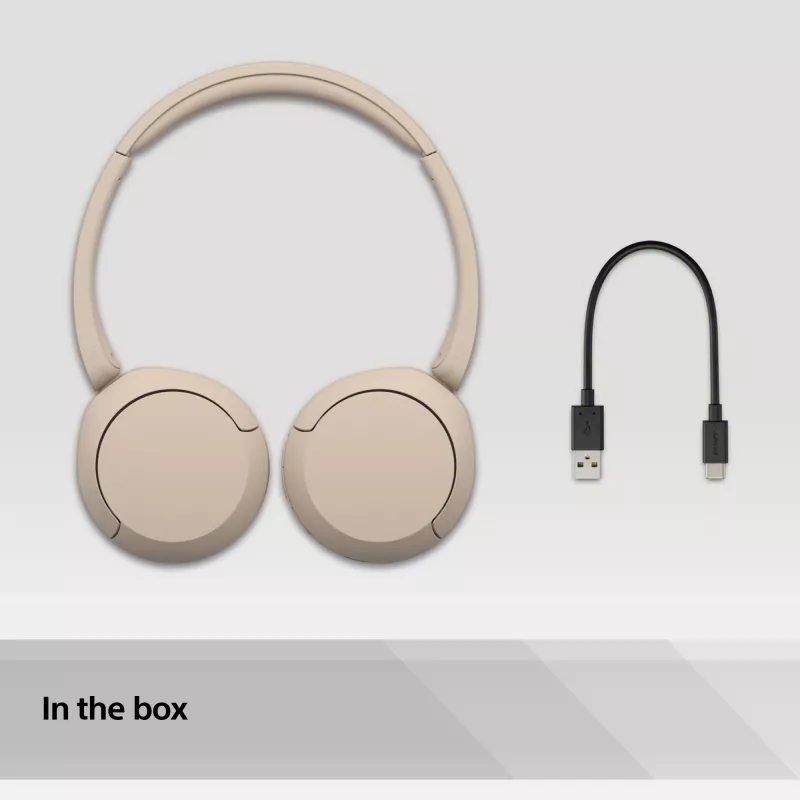 Słuchawki bezprzewodowe Sony WH-CH520, nauszne, rozmowy/muzyka, USB Type-C, Bluetooth, stojak, kremowy