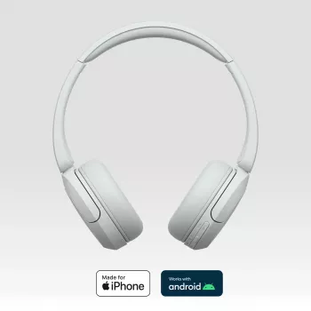 Sony WH-CH520 bezprzewodowy nauszny zestaw słuchawkowy, Bluetooth 5.2, 50 h odtwarzania, ładowanie USB-C, biały