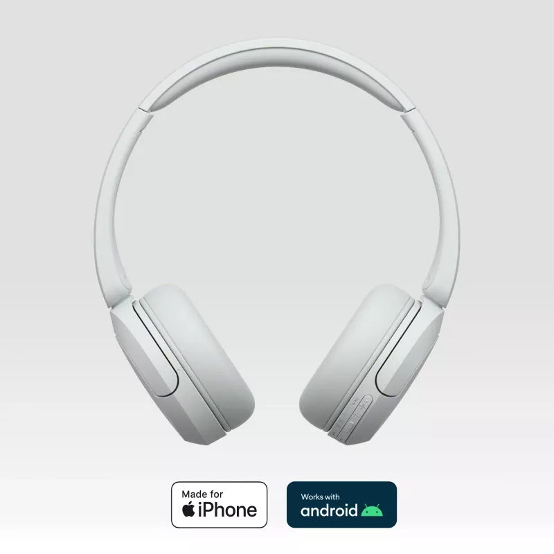Sony WH-CH520 bezprzewodowy nauszny zestaw słuchawkowy, Bluetooth 5.2, 50 h odtwarzania, ładowanie USB-C, biały