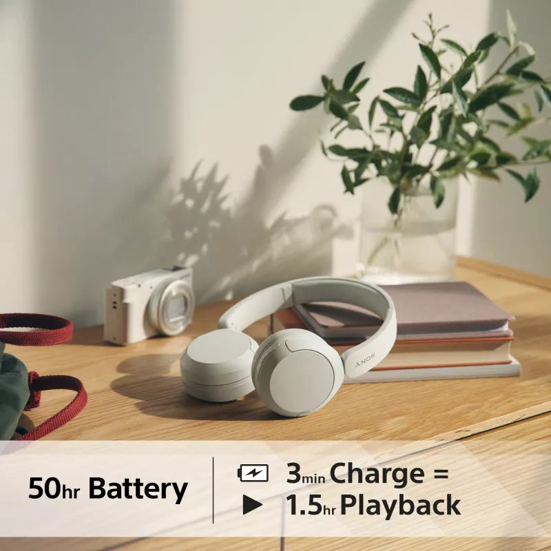 Sony WH-CH520 bezprzewodowy nauszny zestaw słuchawkowy, Bluetooth 5.2, 50 h odtwarzania, ładowanie USB-C, biały