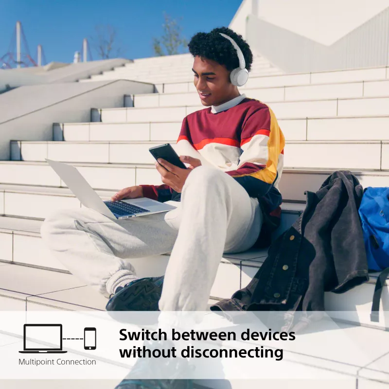 Sony WH-CH520 bezprzewodowy nauszny zestaw słuchawkowy, Bluetooth 5.2, 50 h odtwarzania, ładowanie USB-C, biały